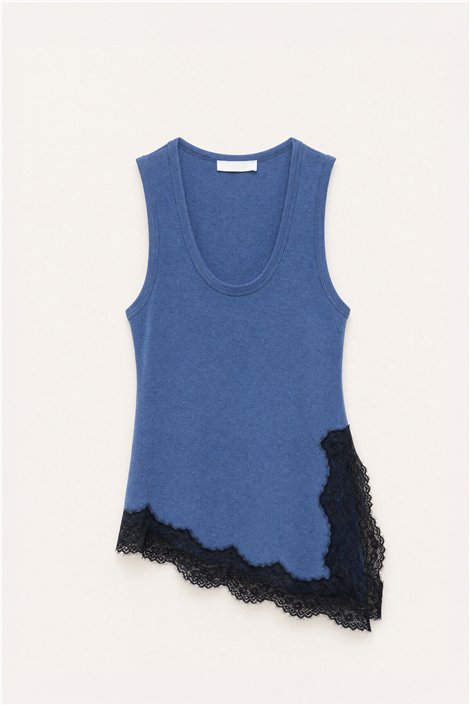 HQ Blusa de tirantes azul con encaje