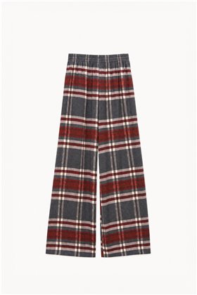 HQ Pantalón palazzo estampado cuadros gris-burdeos