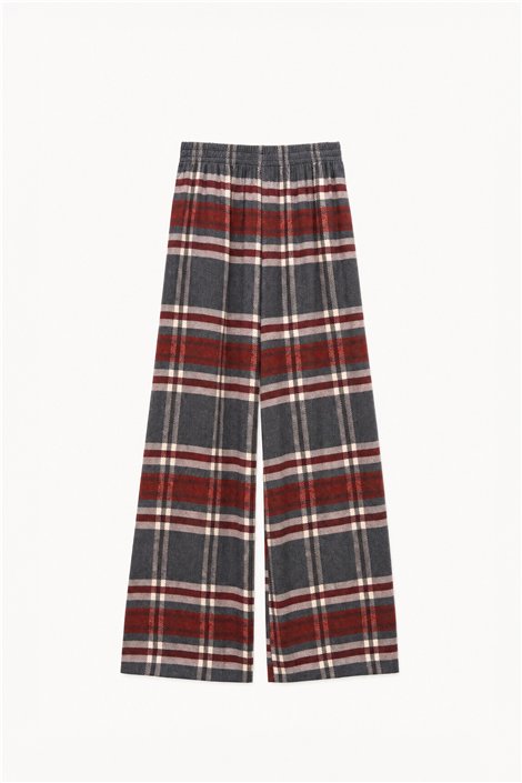 HQ Pantalón palazzo estampado cuadros gris-burdeos