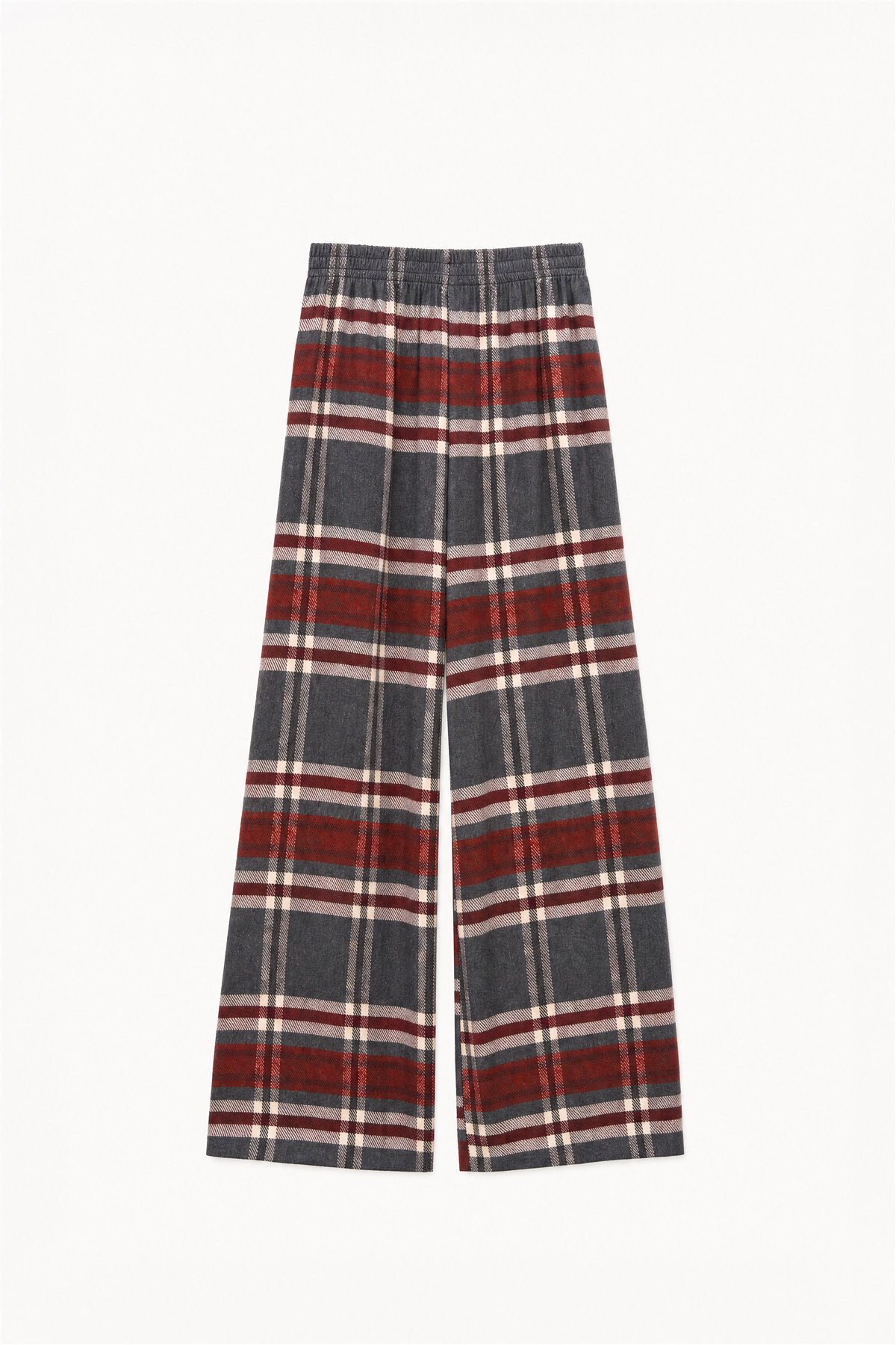 HQ Pantalón palazzo estampado cuadros gris-burdeos