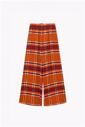 HQ Pantalón palazzo estampado cuadros naranja-burdeos