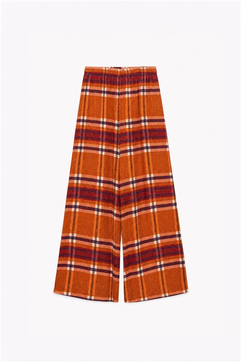 HQ Pantalón palazzo estampado cuadros naranja-burdeos