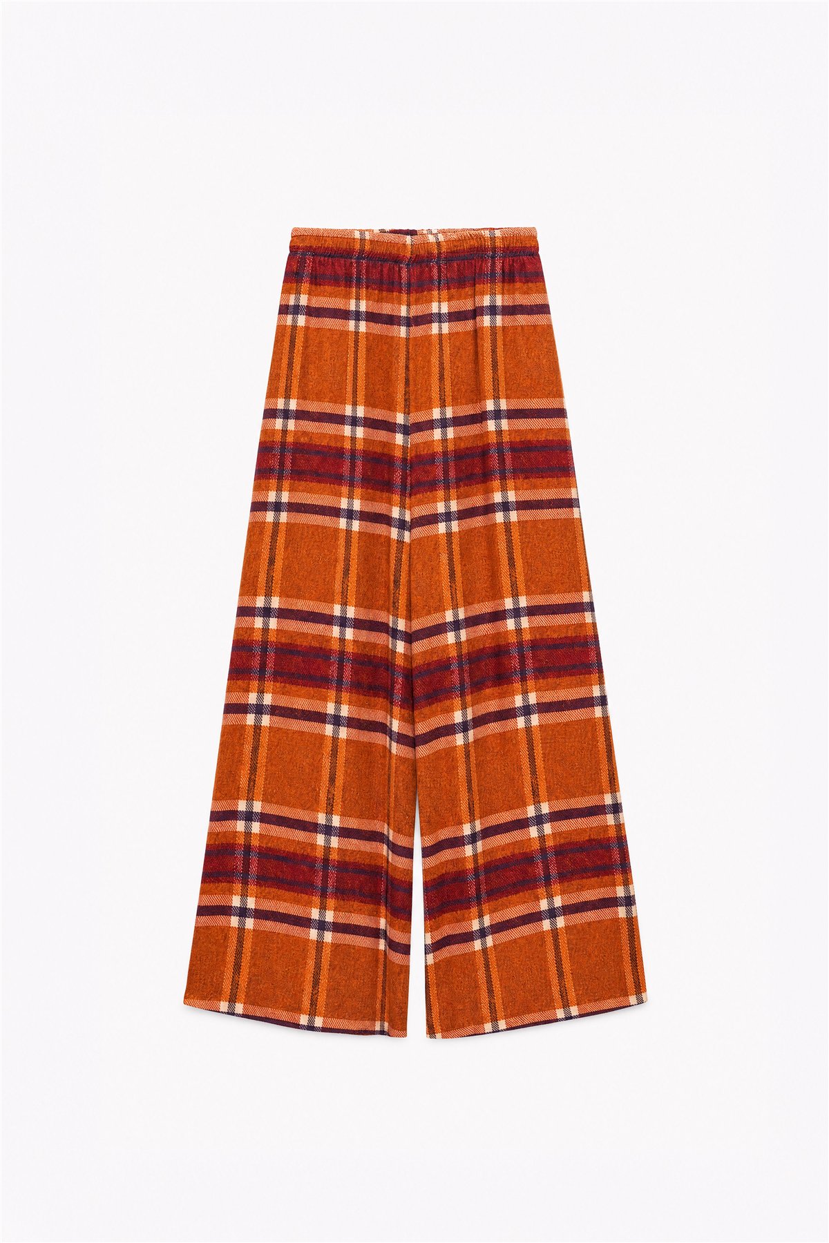 HQ Pantalón palazzo estampado cuadros naranja-burdeos