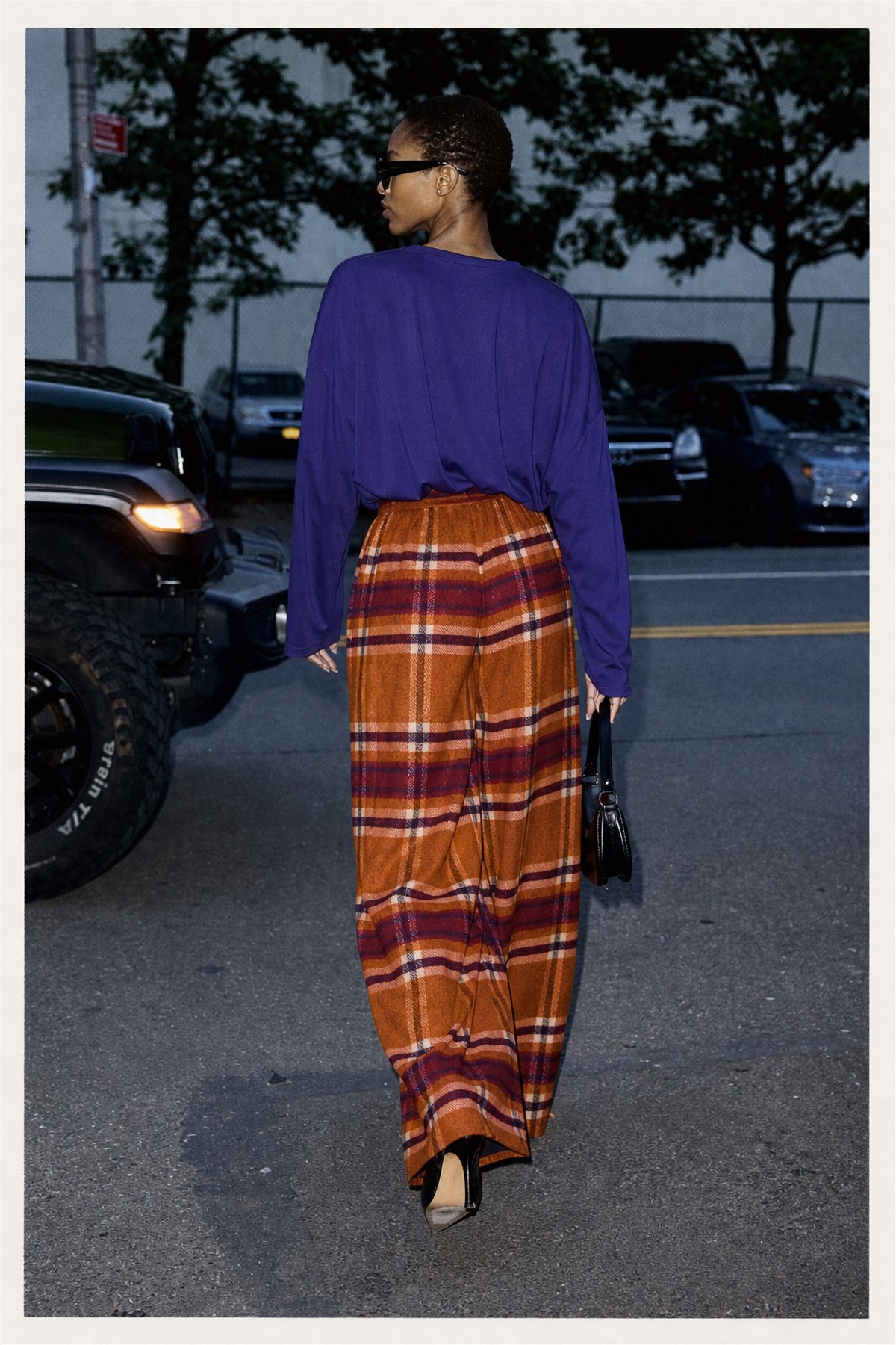 HQ Pantalón palazzo estampado cuadros naranja-burdeos