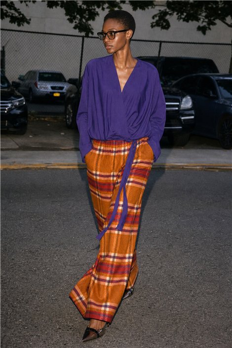 HQ Pantalón palazzo estampado cuadros naranja-burdeos