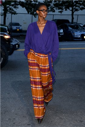 HQ Pantalón palazzo estampado cuadros naranja-burdeos