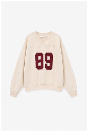 HQ Sudadera oversize color crema y cuello de pico