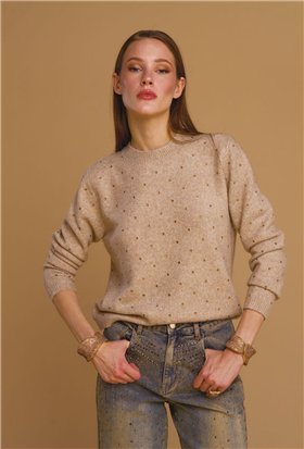 Nosecrets Jersey de punto beige con strass
