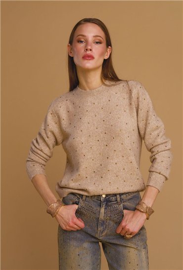 Nosecrets Jersey de punto beige con strass