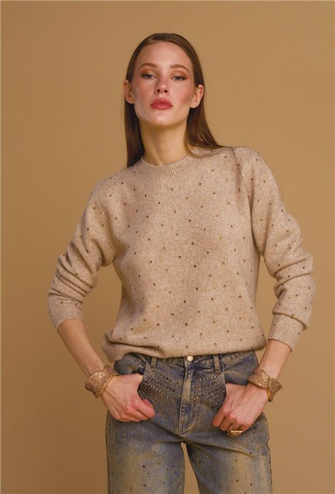 Nosecrets Jersey de punto beige con strass