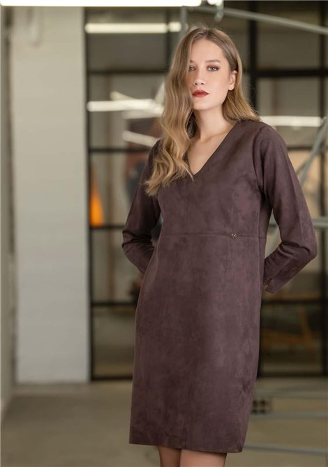 Scusi Vestido 3/4 efecto antelina color vino