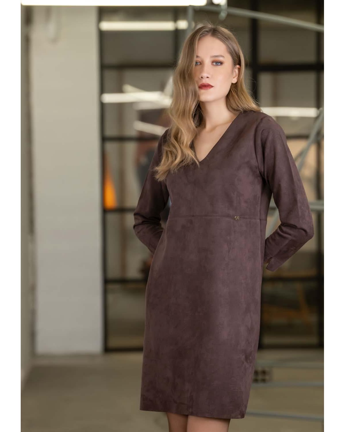 Scusi Vestido 3/4 efecto antelina color vino