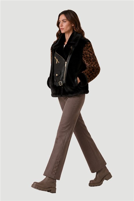 Mercedes De Miguel Chaqueta biker estampada bimateria