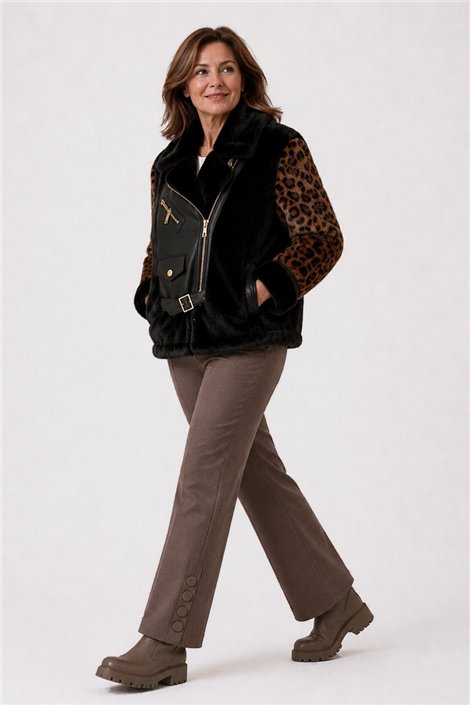 Mercedes De Miguel Chaqueta biker estampada bimateria