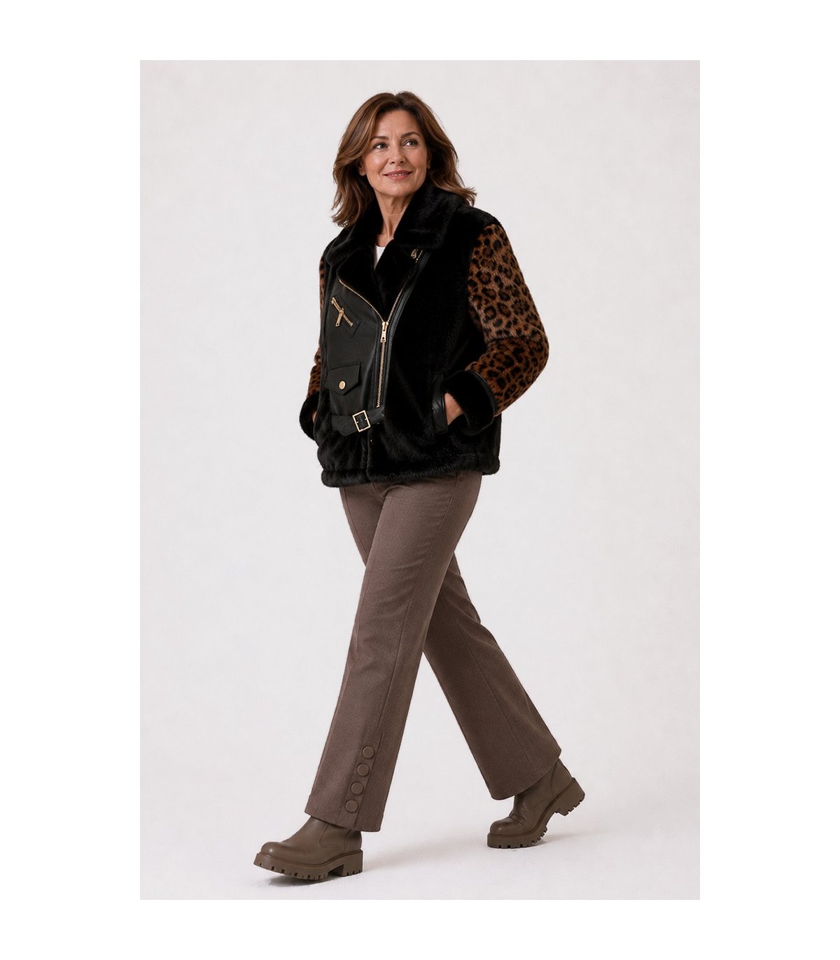Mercedes De Miguel Chaqueta biker estampada bimateria