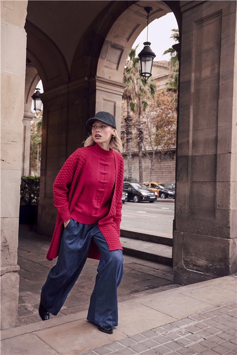 WNT Jersey de punto trenzado color rojo