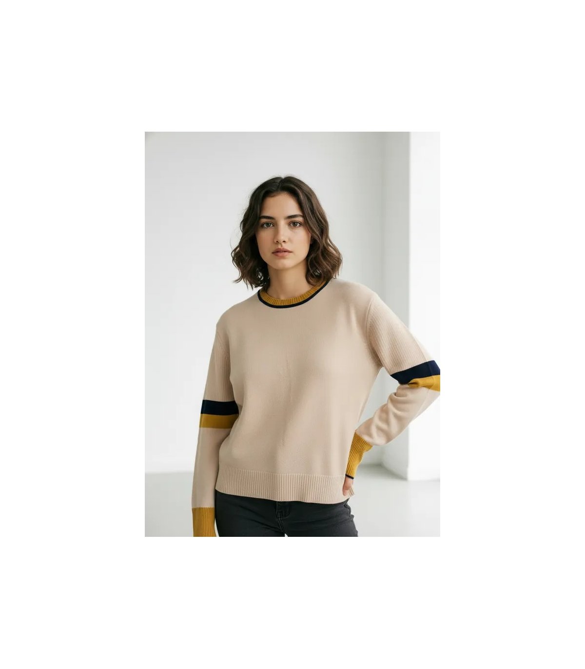 WNT Jersey beige con rayas a contraste