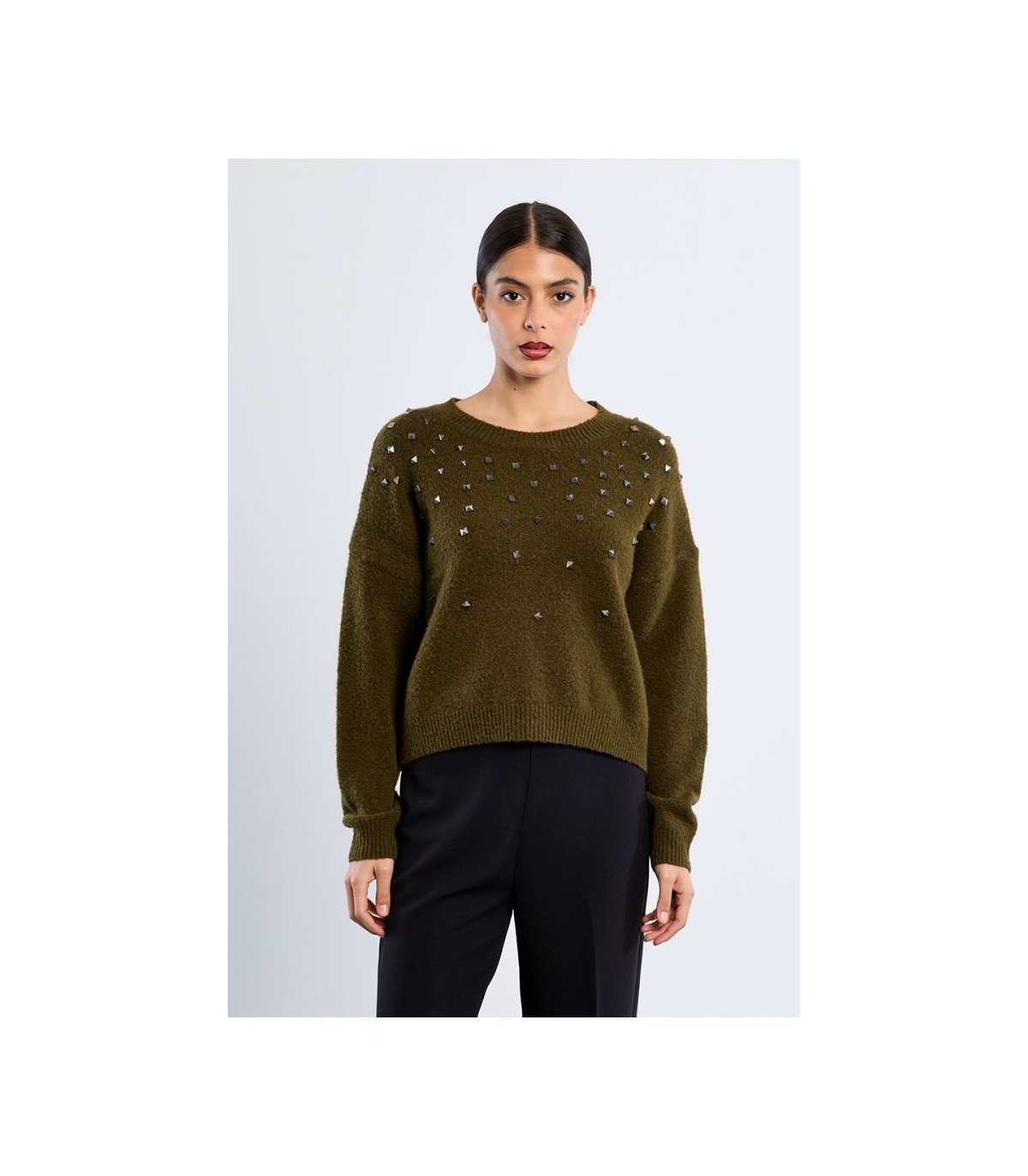 Lili Sidonio Jersey kaki con tachuelas
