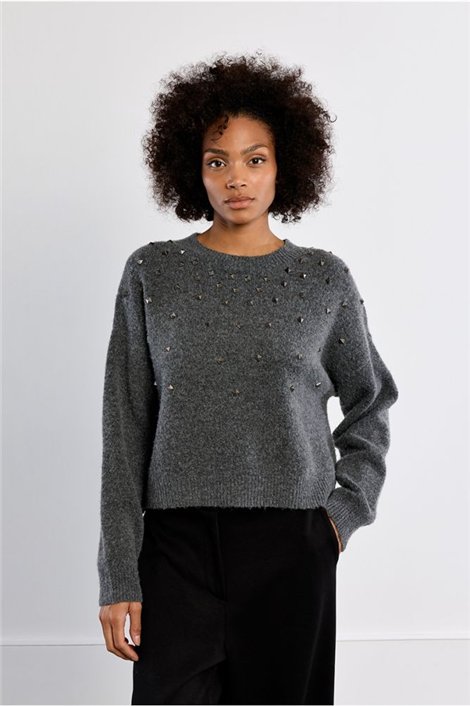 Lili Sidonio Jersey gris con tachuelas
