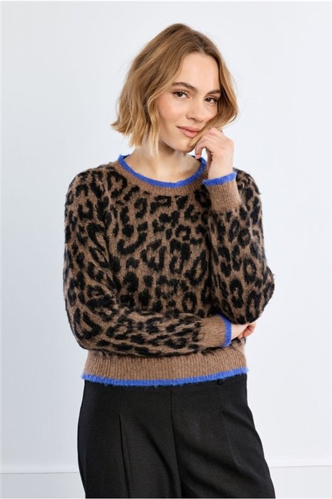 Lili Sidonio Jersey estampado leopardo y ribete azul