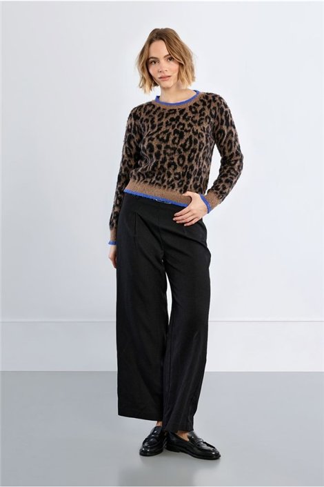 Lili Sidonio Jersey estampado leopardo y ribete azul