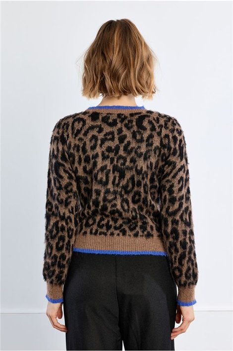 Lili Sidonio Jersey estampado leopardo y ribete azul