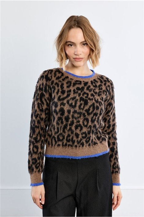 Lili Sidonio Jersey estampado leopardo y ribete azul