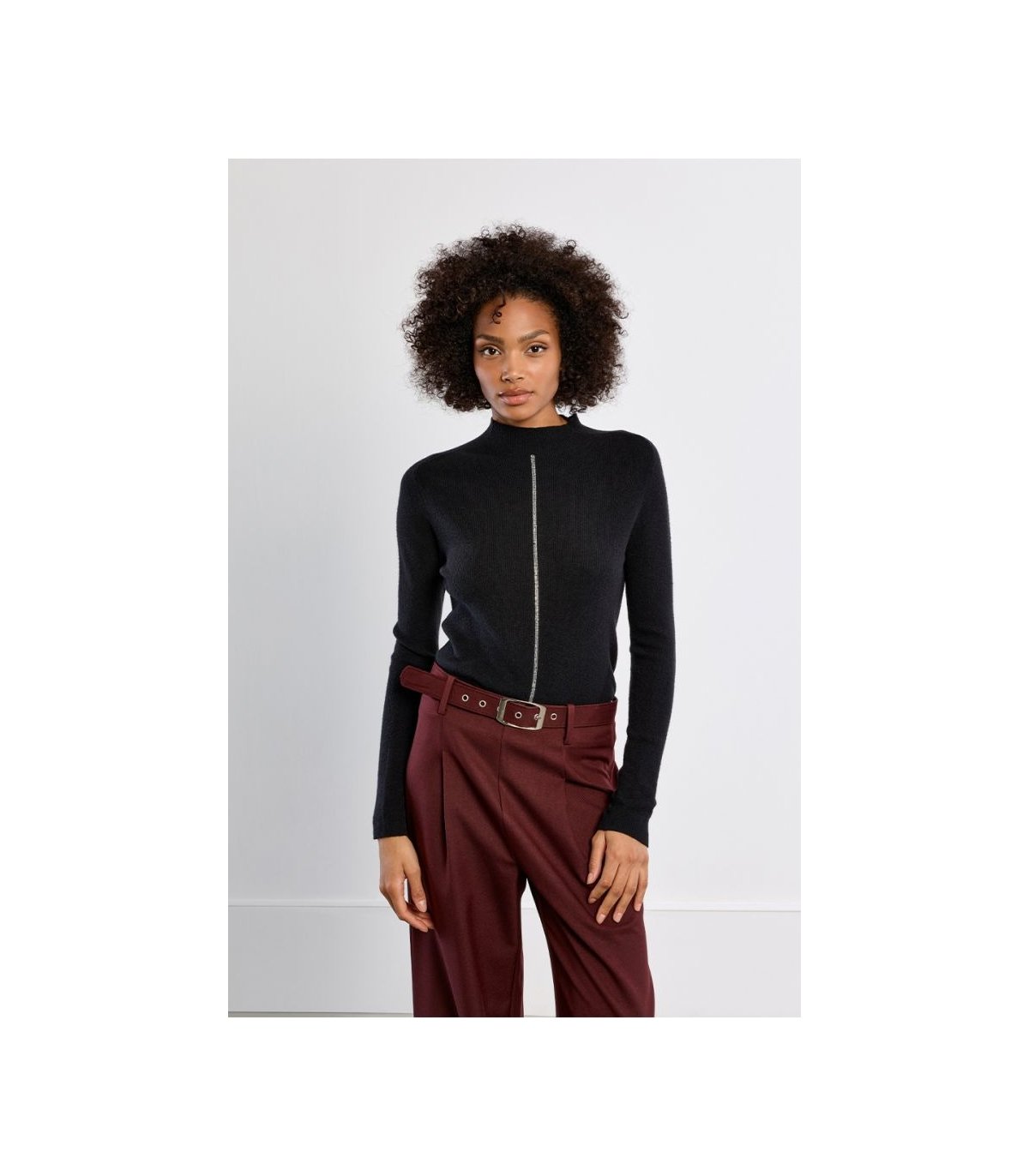 Lili Sidonio Jersey de cuello alto y listón lurex