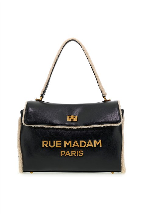 Rue Madam Bolso XL de ecopiel negra y detalle borreguito