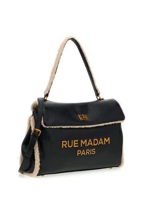 Rue Madam Bolso XL de ecopiel negra y detalle borreguito