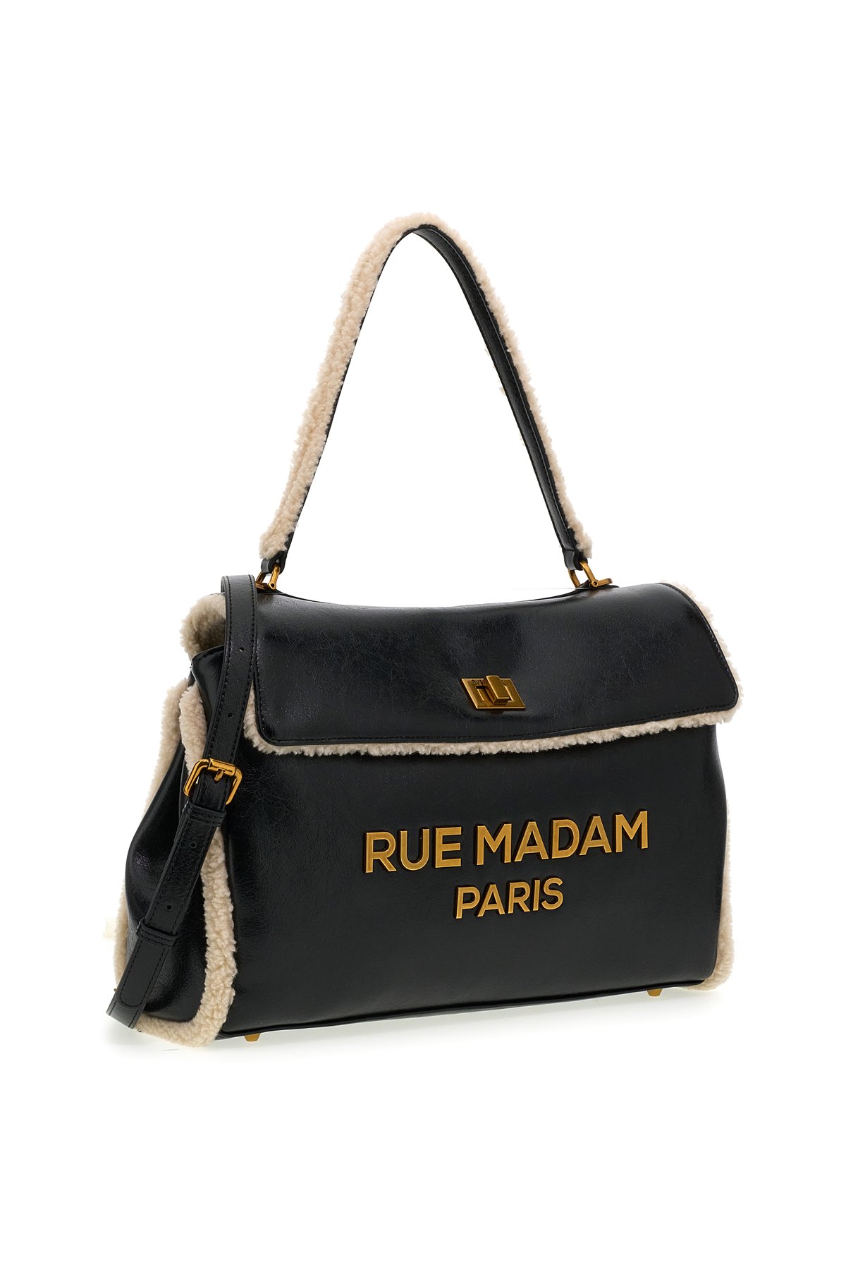 Rue Madam Bolso XL de ecopiel negra y detalle borreguito