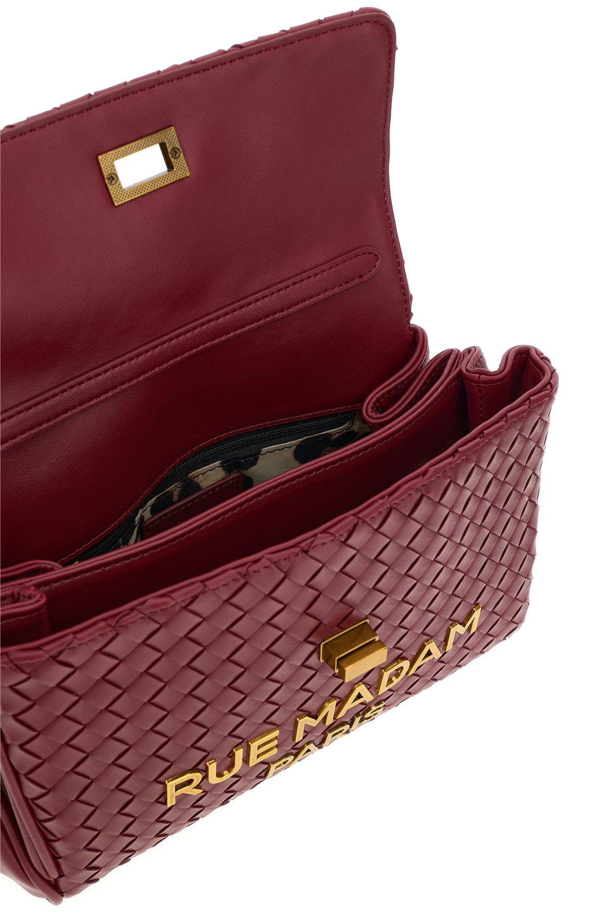 Rue Madam Bolso mediano de piel trenzada color vino