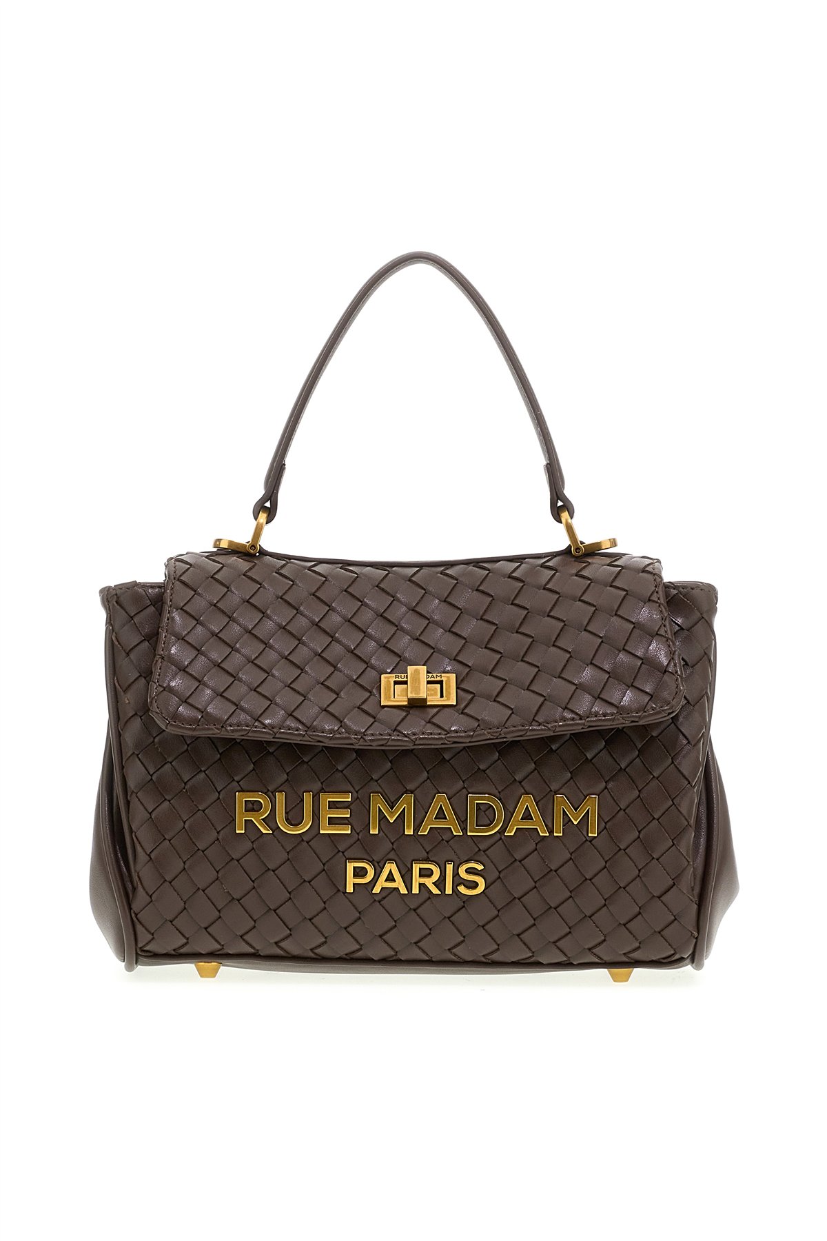 Rue Madam Bolso mediano de piel trenzada color chocolate