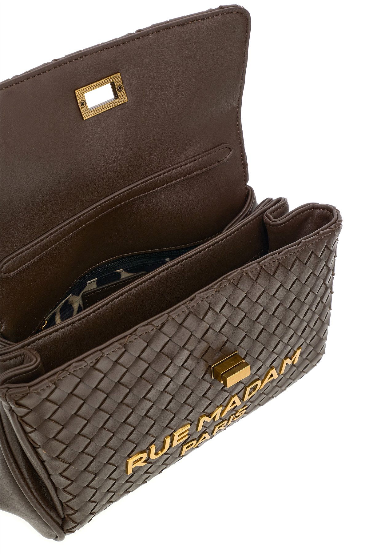Rue Madam Bolso mediano de piel trenzada color chocolate