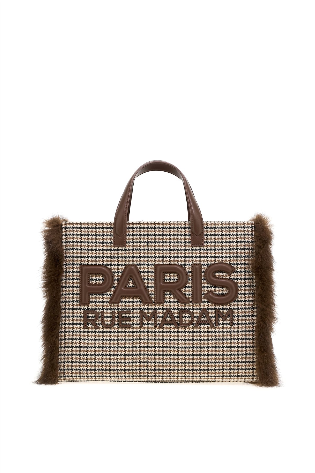 Rue Madam Bolso tote pata de gallo con detalle pelo