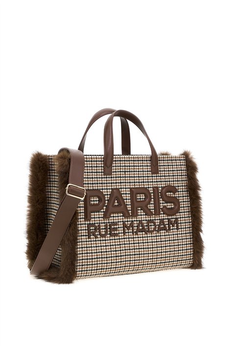 Rue Madam Bolso tote pata de gallo con detalle pelo