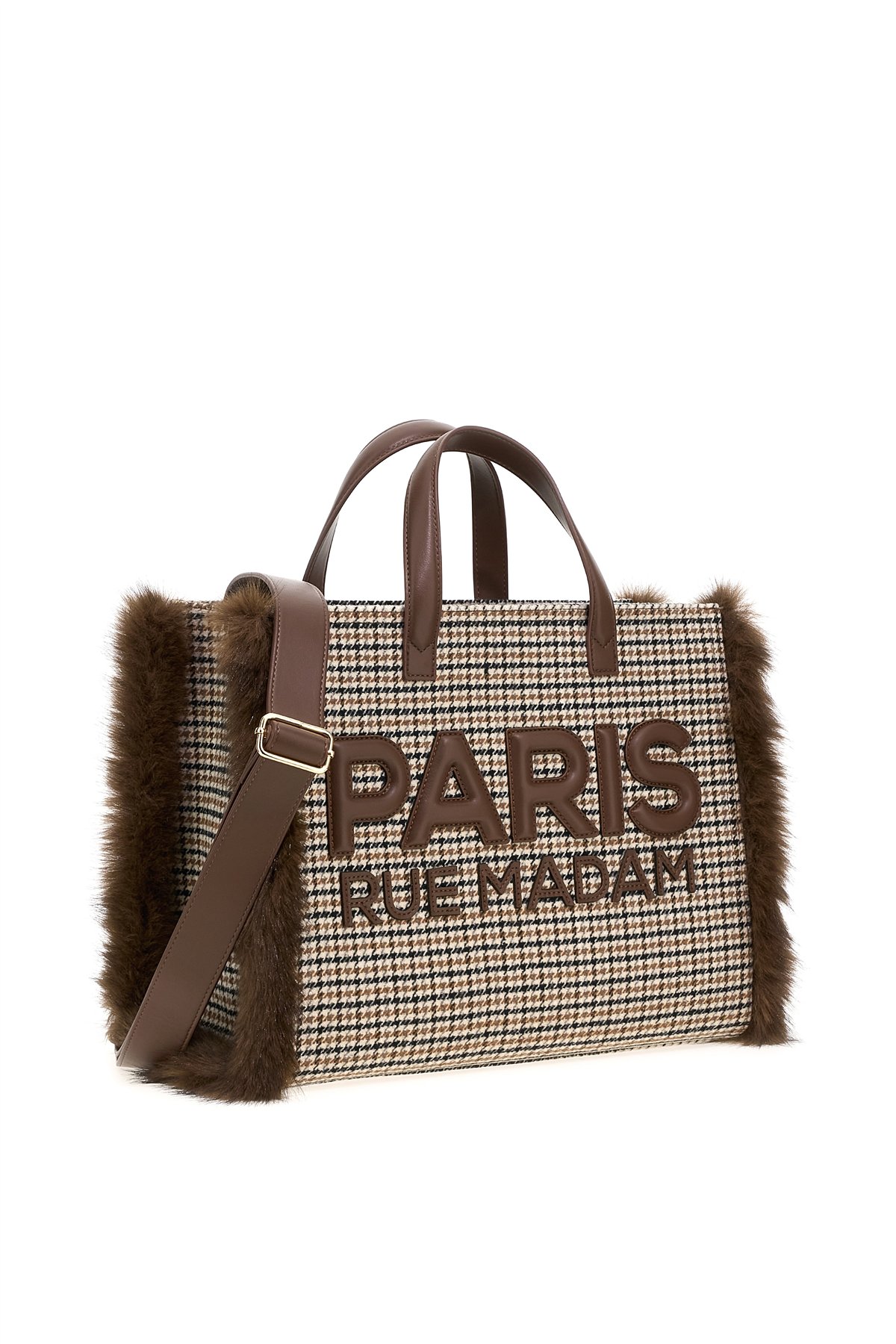 Rue Madam Bolso tote pata de gallo con detalle pelo