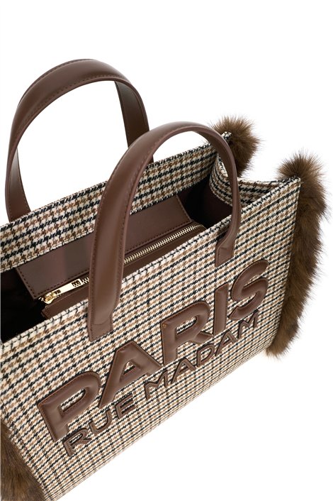 Rue Madam Bolso tote pata de gallo con detalle pelo