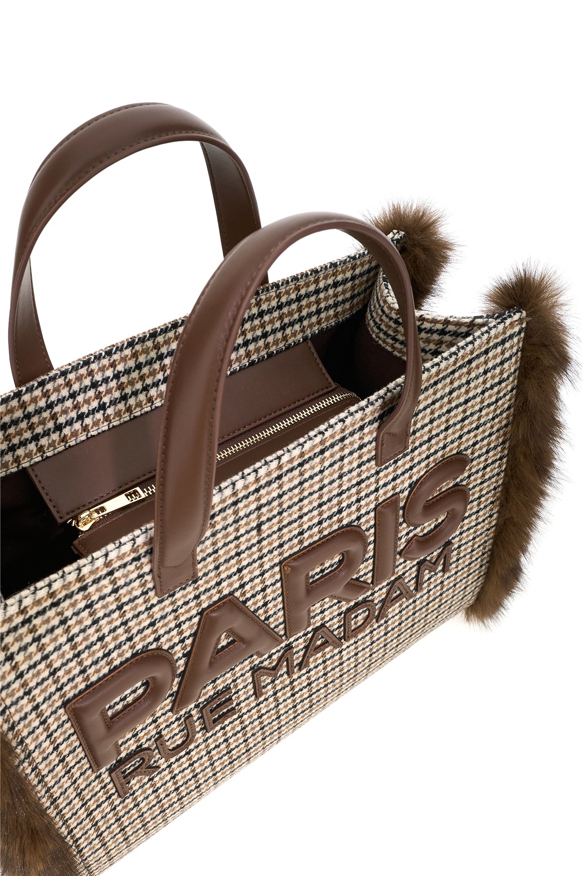 Rue Madam Bolso tote pata de gallo con detalle pelo