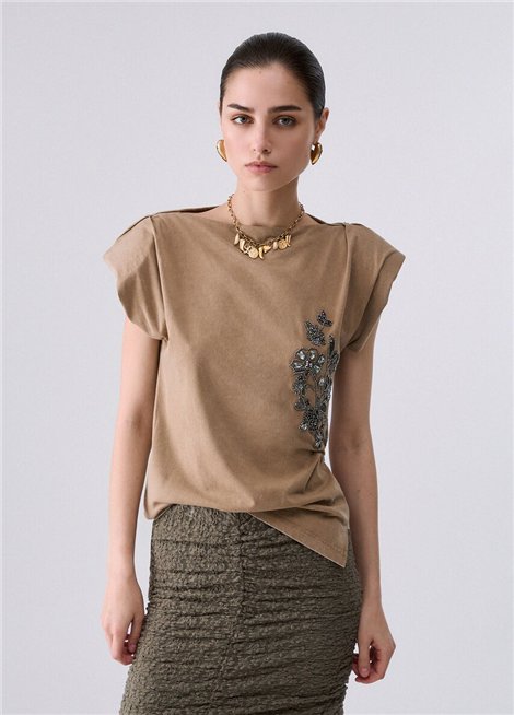 Liu Jo Top asimétria y bordado joyas