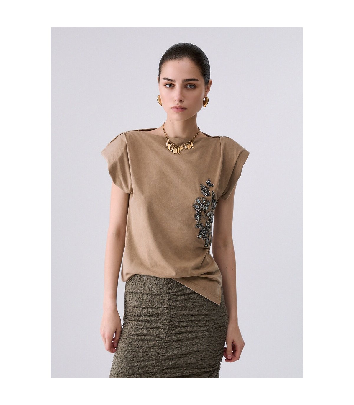 Liu Jo Top asimétria y bordado joyas