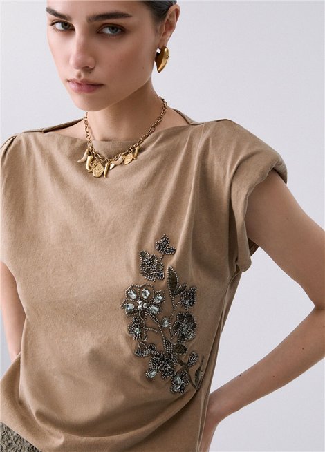 Liu Jo Top asimétria y bordado joyas