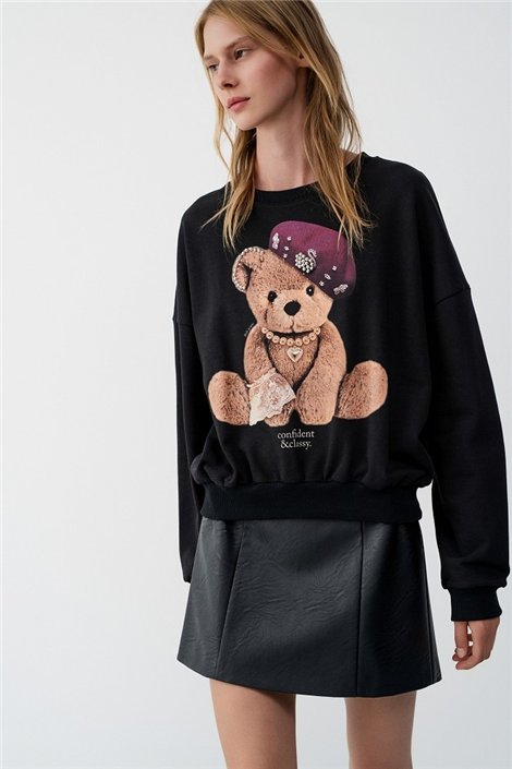 BSB Sudadera negra con osito strass