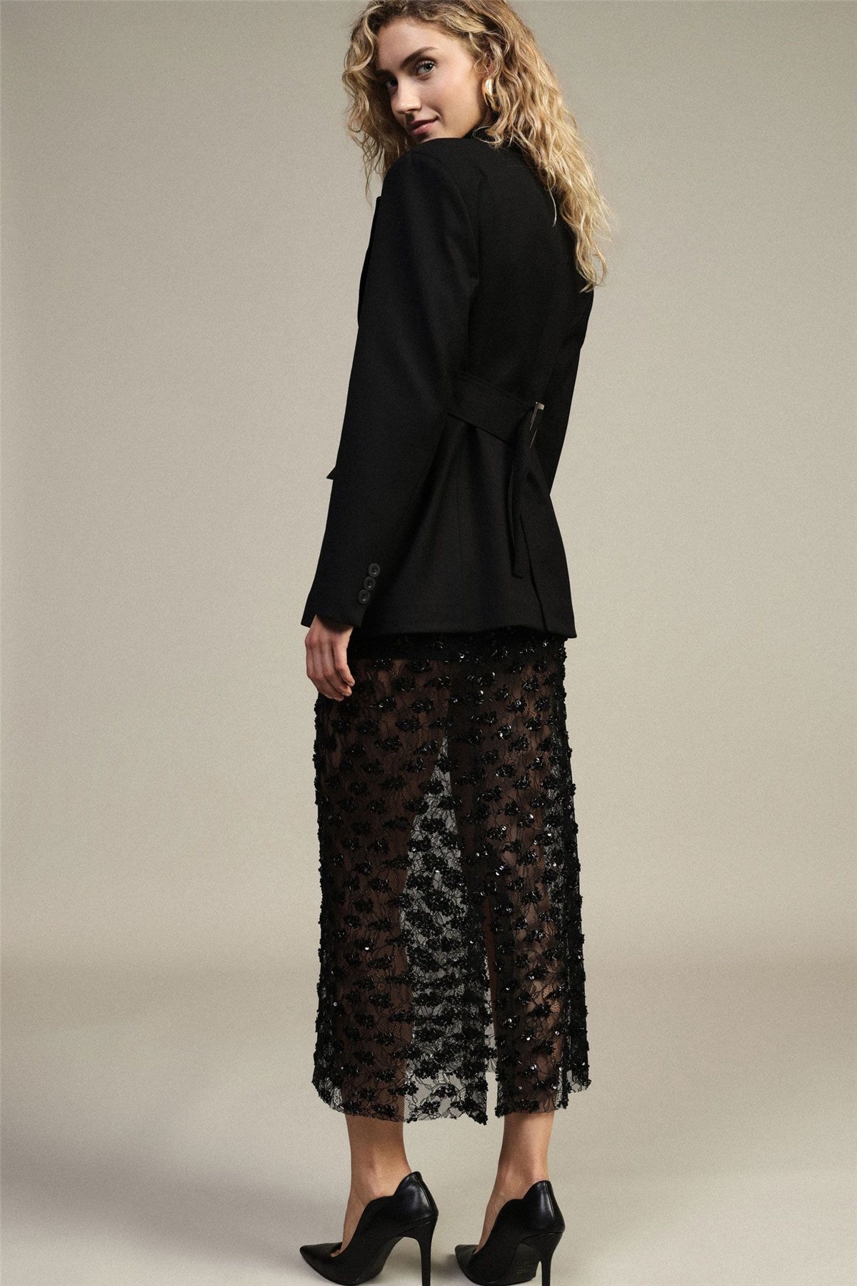 Dixie Falda midi transparente con lentejuelas