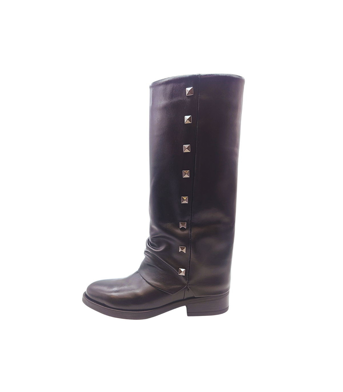 Vosso Moda Bota alta de piel con detalle tachas