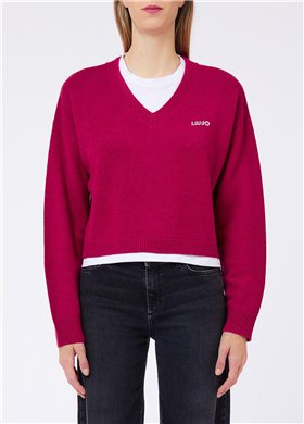 Liu Jo Jersey punto burdeos cuello doble