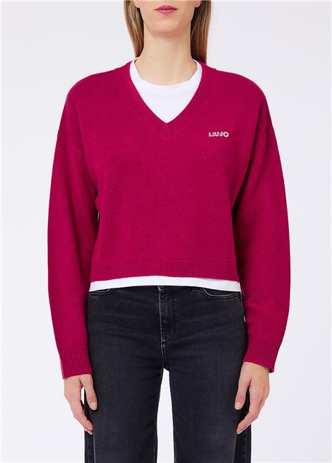 Liu Jo Jersey punto burdeos cuello doble