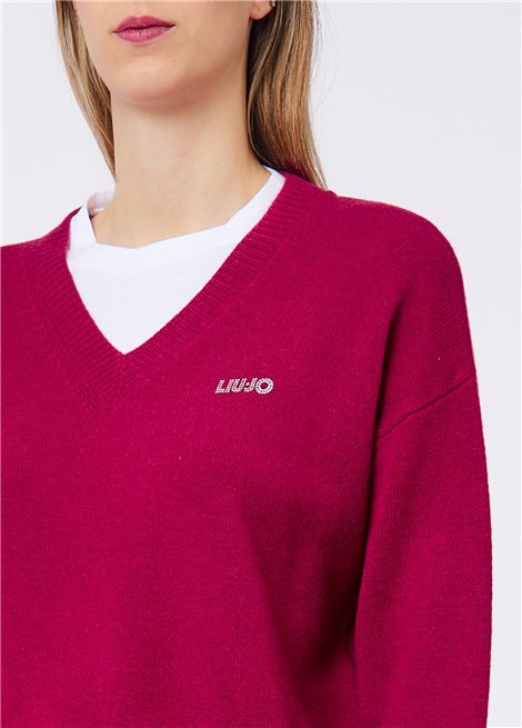 Liu Jo Jersey punto burdeos cuello doble