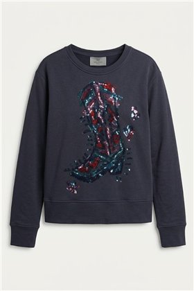 Milano Italy Sudadera marino estampado bota lentejuelas