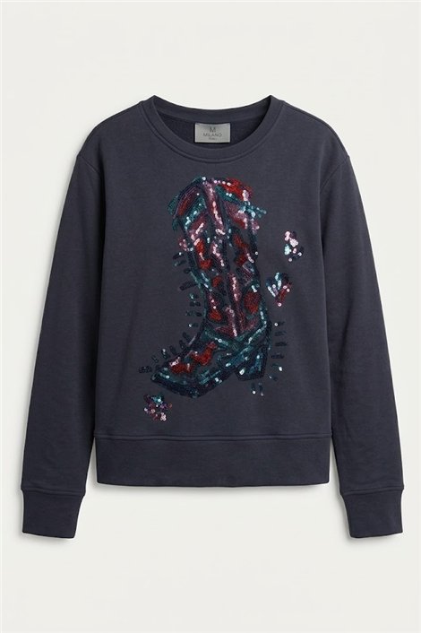Milano Italy Sudadera marino estampado bota lentejuelas